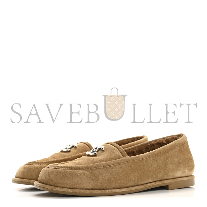 Ch*el suede calfskin cc loafers dark beige